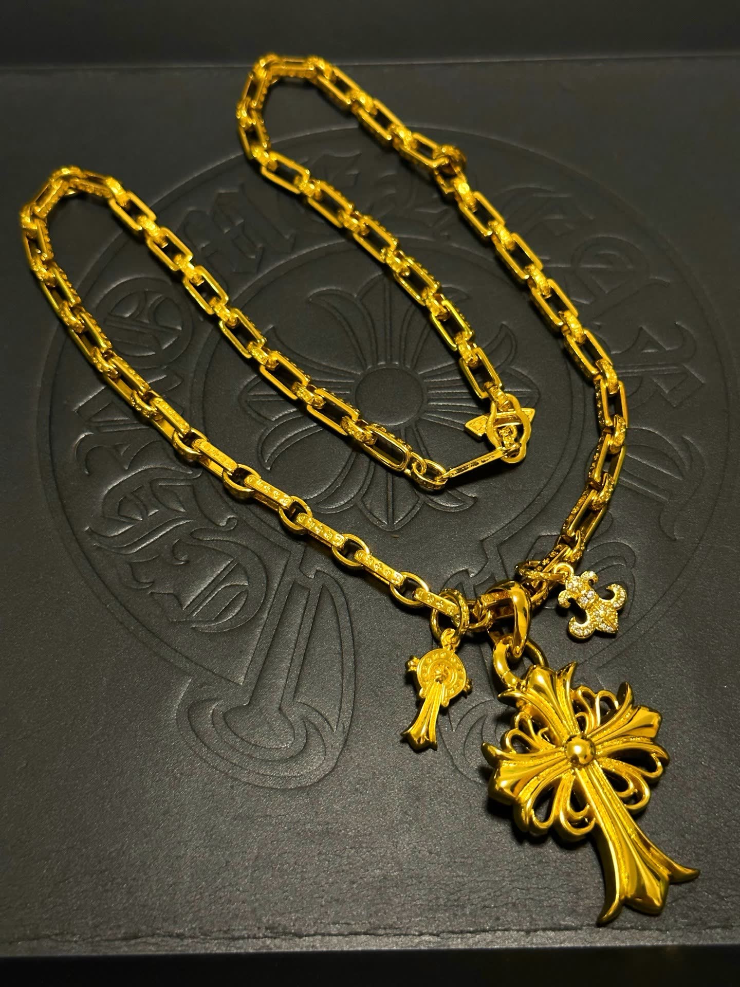Chrome Hearts Gold-Plated Cross Pendant Necklace